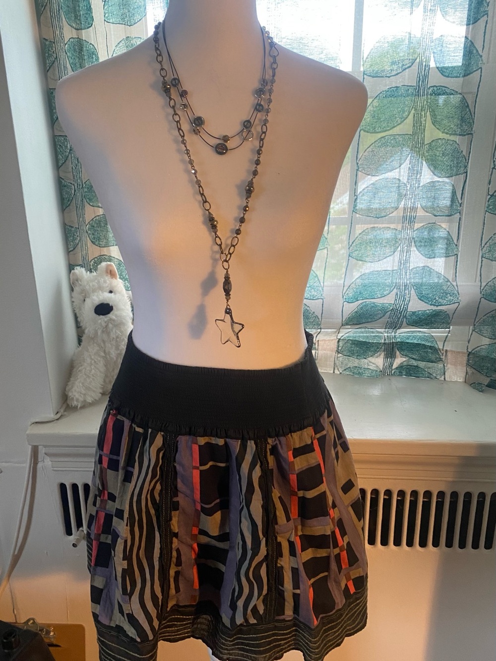 Free People Multicolor Patterned Skater Skirt with Black Waistband